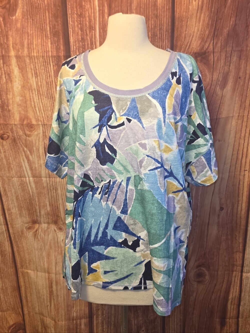 NWT Chicos Linen TShirt Size 3(XL/16) Jungle Leaf